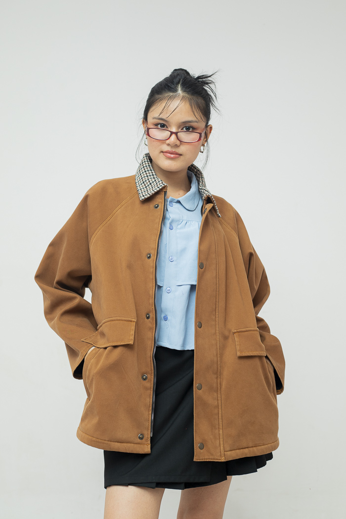 Classic Check Collar Suede Jacket